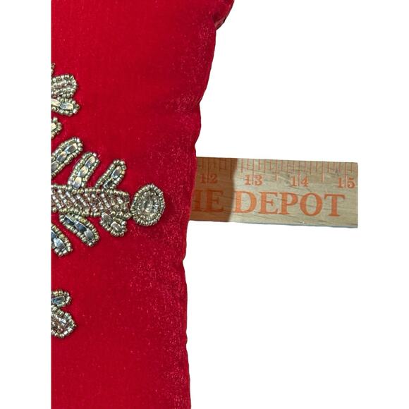 Pier 1 Imports Red Velvet Pillow Gold Beaded Snowflake 12x12” Christmas Elegant - Picture 5 of 6